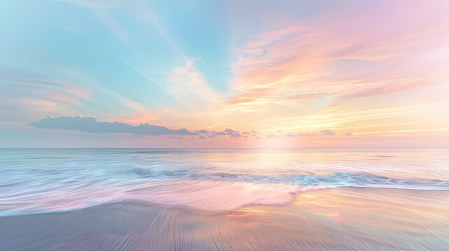 Sunrise paster skies over serene ocean with smooth waves