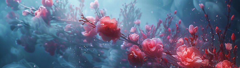 Surreal campaign of flowers turning into marble, artistic and dreamlike, smooth and ethereal environment , sci-fi tone, technology