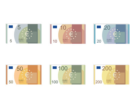 Euro money euro banknotes, flat and minimalistic paper money - one size vector