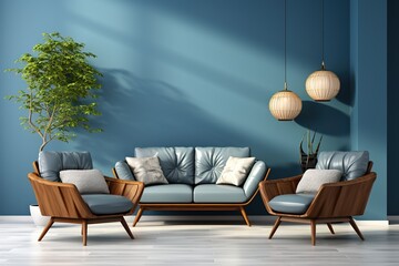 stylist and royal The Mock up furniture design in modern interior and blue background, living room