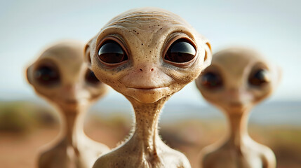 Closeup of smiling Alien Conlanging for communicating with extraterrestrial life - obrazy, fototapety, plakaty