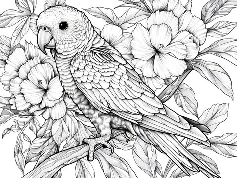 coloring book for kids, parrot, jungle animals