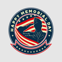 Memorial day poster design template. US Army soldiers saluting on American flag background. Vector illustration.	