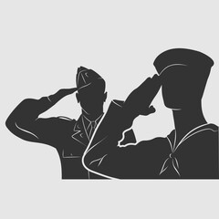 US Navy sailor and Soldier saluting silhouette. Vector illustration	