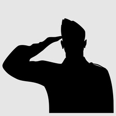 Soldier, officer saluting silhouette. Vector illustration	
