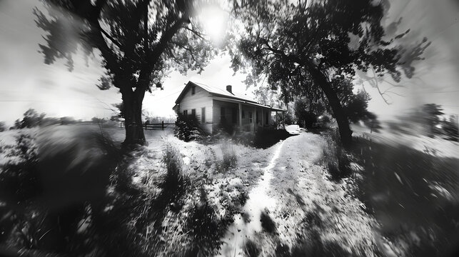 Pinhole photography capturing images from dreams. Urban house famer