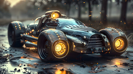 Tuning vehicles that can travel through time. Cool modern high tech sports car - obrazy, fototapety, plakaty