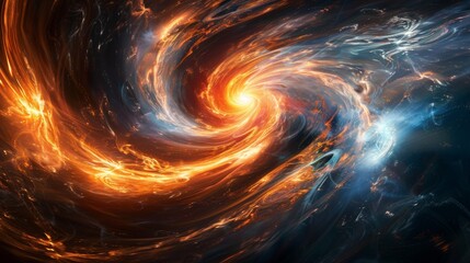 A swirling vortex of orange and blue light in space, AI - obrazy, fototapety, plakaty