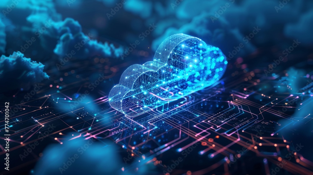 Poster Digital Cloud Computing Concept on Circuit Board Background