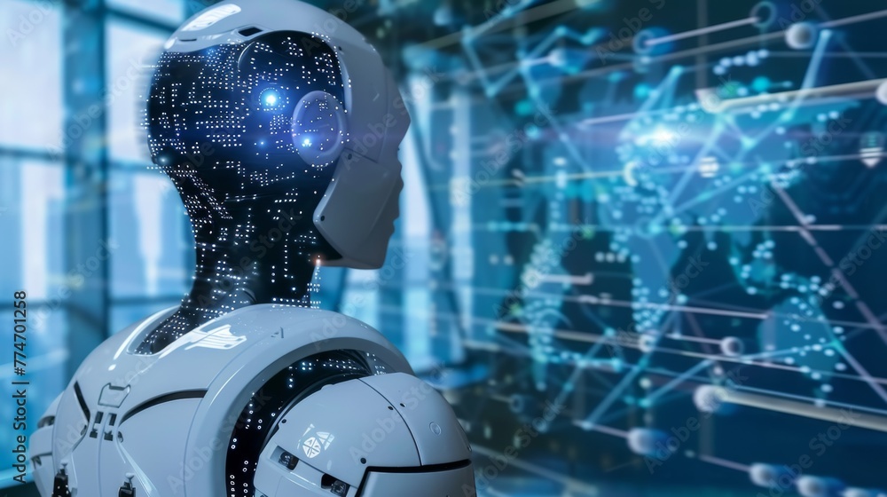Poster advanced ai robot in high-tech research facility
