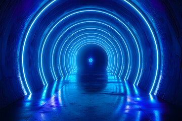 futuristic blue tunnel, traveling through a high-speed data stream or entering a virtual reality porta