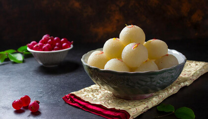 Bengali sweet rasgulla served in a bowl.	