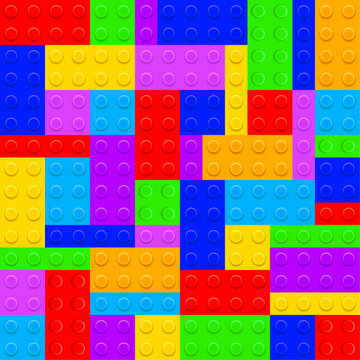 Building brick blocks toys. Colorful plastic toy blocks for kids. Vector illustration