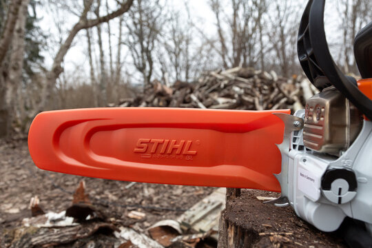 Stihl chainsaw chain guard : Latvia, Talsi, march 14, 2024	