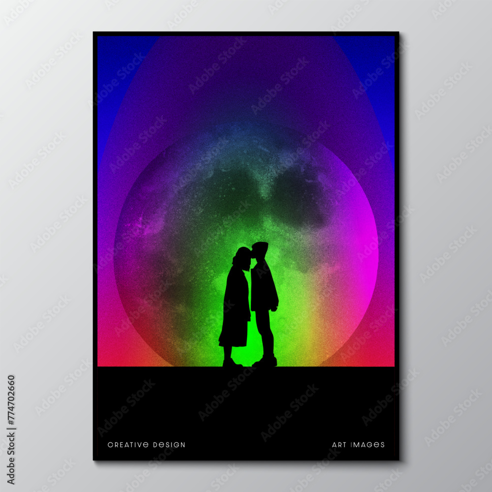 Aufkleber silhouette of a lover with a moon background minimalist style. art images graphic design with gradie