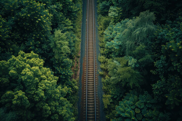 Fototapeta na wymiar Top view of a railroad in the forest. Background image. Created with Generative AI technology.