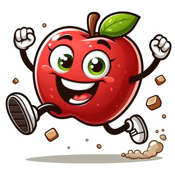 Illustration of a Cheerful active red apple character rejoicing on a white background