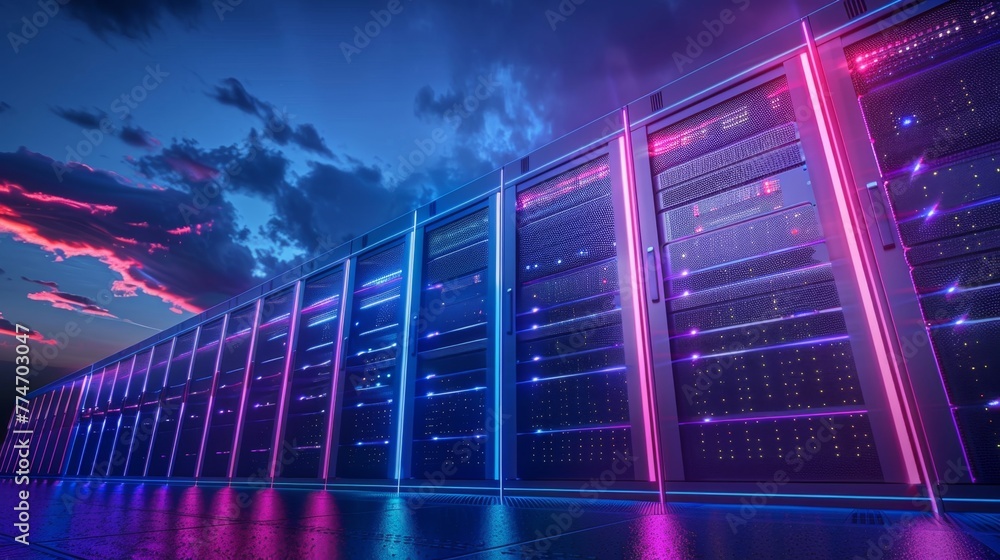Poster Row of Servers in a Data Center
