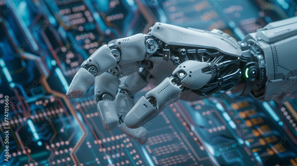 Aufkleber Robotic Hand Interfacing With Circuit Board in Technology Lab Setting