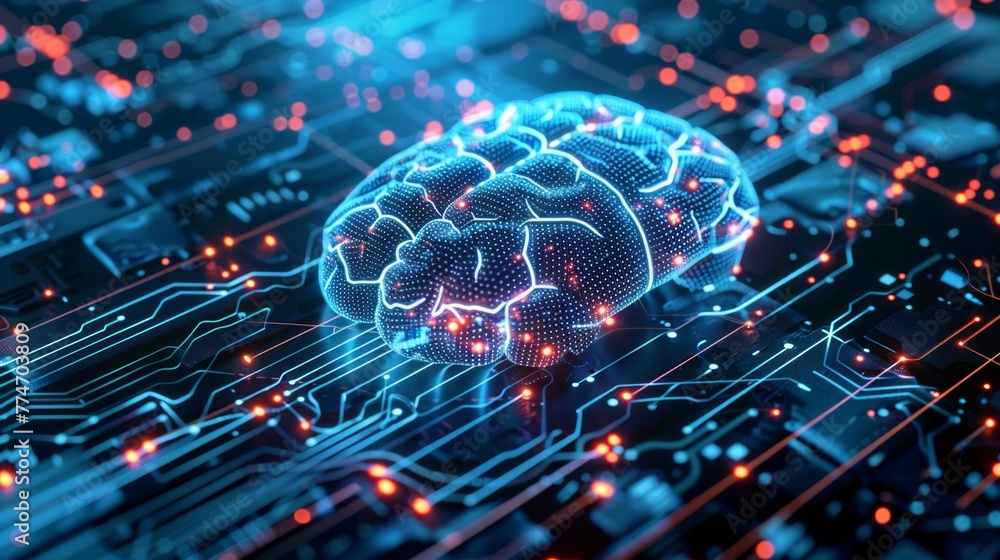 Aufkleber Blue Shiny Computer Circuit Backdrop With Brain