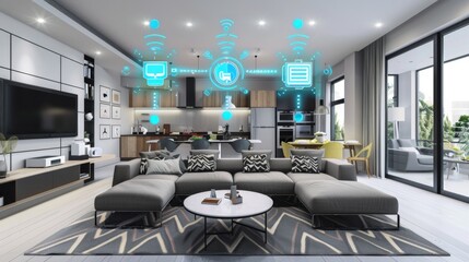 Modern Living Room With Integrated AI Technology Features