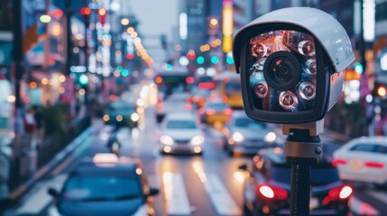 Surveillance Camera Mounted on City Street Pole