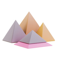Pyramids icon, 3D render clay style, Travel theme, studio short, pastel , PNG transparent background 