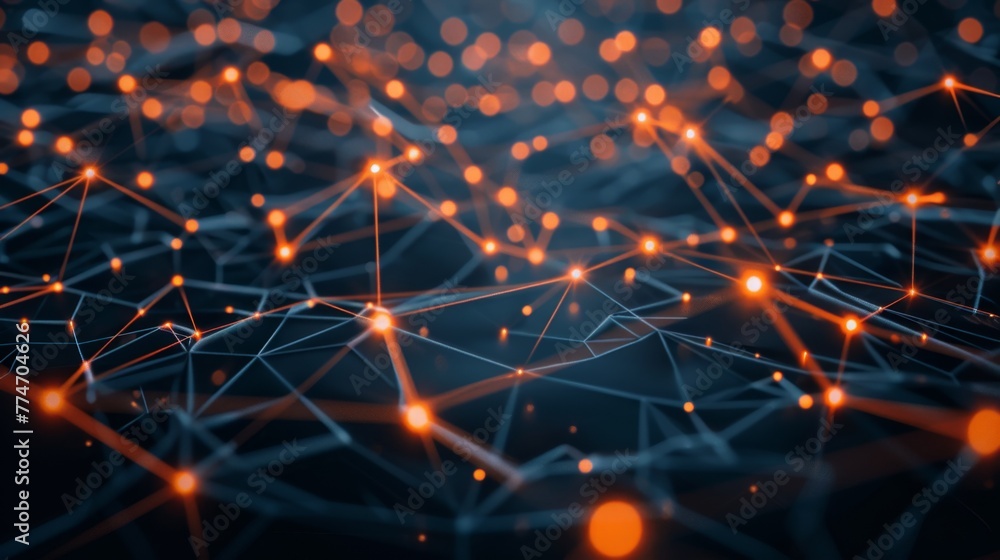 Poster Intricate Network of Connected Nodes and Lines With Glowing Dots