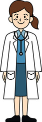 A woman doctor in a white lab coat with a stethoscope around her neck