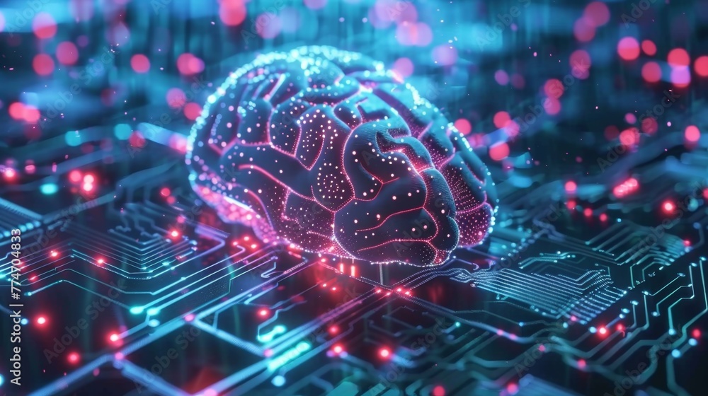 Aufkleber Shiny Computer Circuit With AI Brain