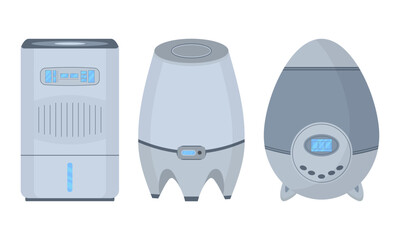 Vector set of flat isolated devices. Air purifiers