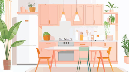Mockup interior kitchen in pastel colors. flat vector
