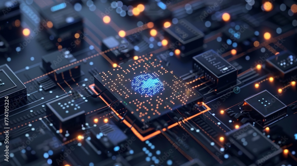 Poster Advanced AI Technology Circuit Board With Glowing Elements