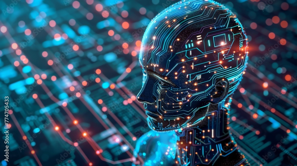 Poster robot head facing circuit board