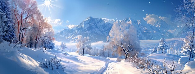 Snowy Mountain Path in Winter Generative AI - obrazy, fototapety, plakaty