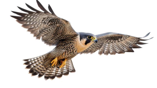 A bird of prey gracefully glides through the air with its wings spread wide