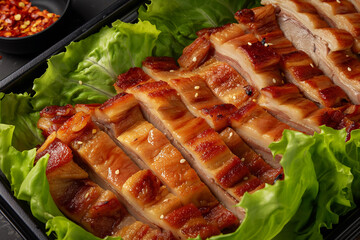Samgyeopsal (grilled pork belly, often served with lettuce wraps)