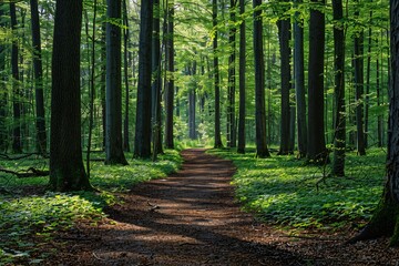 Fototapeta na wymiar A serene forest path on a sunny day Generative AI