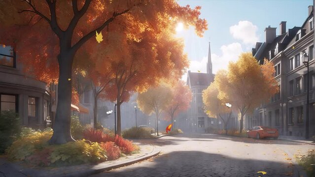 Seasonal Serenity: 4K Video Loop of Park Streets and Residential Areas During Autumn