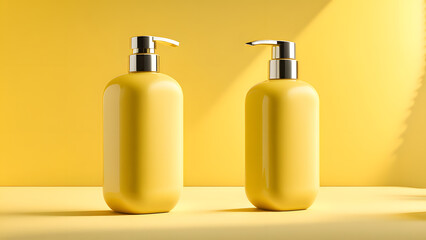 3D Clean Hygiene Yellow Shampoo Bottle Mockup for Skin Care and Beauty Care Products