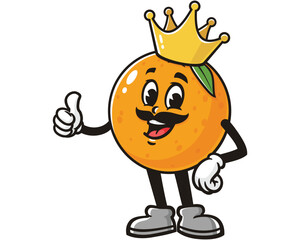 Orange fruit King cartoon mascot illustration character vector clip art hand drawn