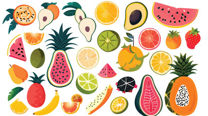Tropical and exotic fruit flat vector 