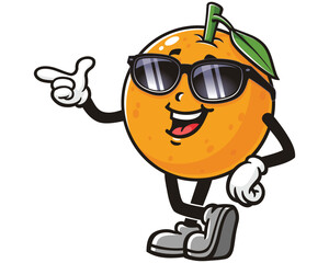 Orange fruit wearing sunglasses cartoon mascot illustration character vector clip art hand drawn