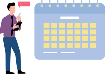 The boy is writing his schedule.