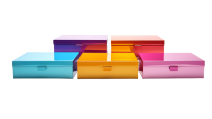 Four vibrant boxes stacked on top of each other in a playful arrangement
