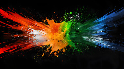 An explosion of rainbow paint on a black background