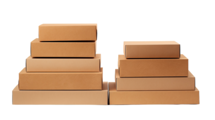 A stack of cardboard boxes, one atop another, creating a precarious tower