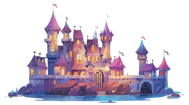 Mystic castle - artistic picture flat vector isolated