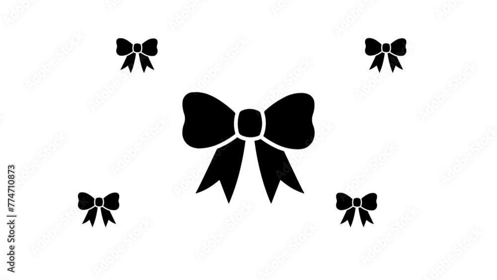 Poster zoom in and out animation the bow symbol. large black symbol in the center and four small symbols ar