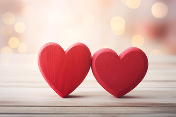 Two hearts on wooden background, Valentine's Day heart shape background concept illustration
